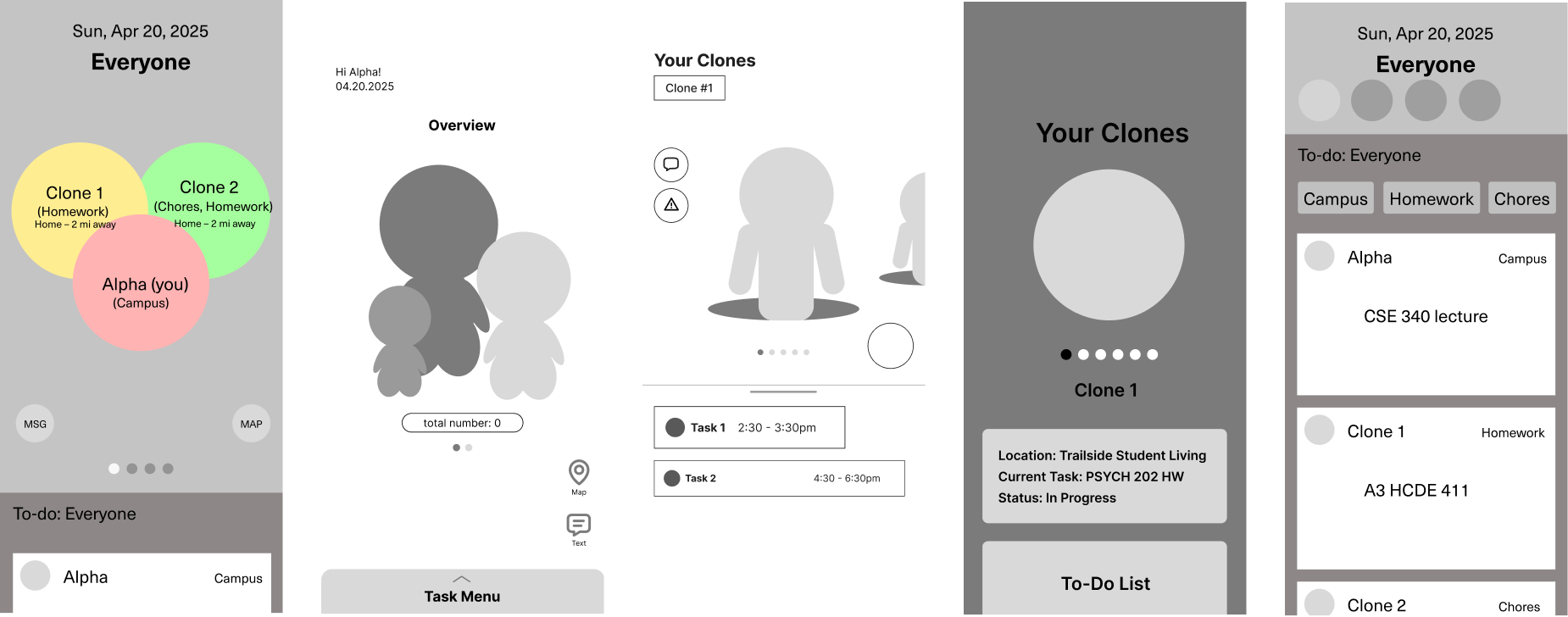MultiMe low-fidelity mockups