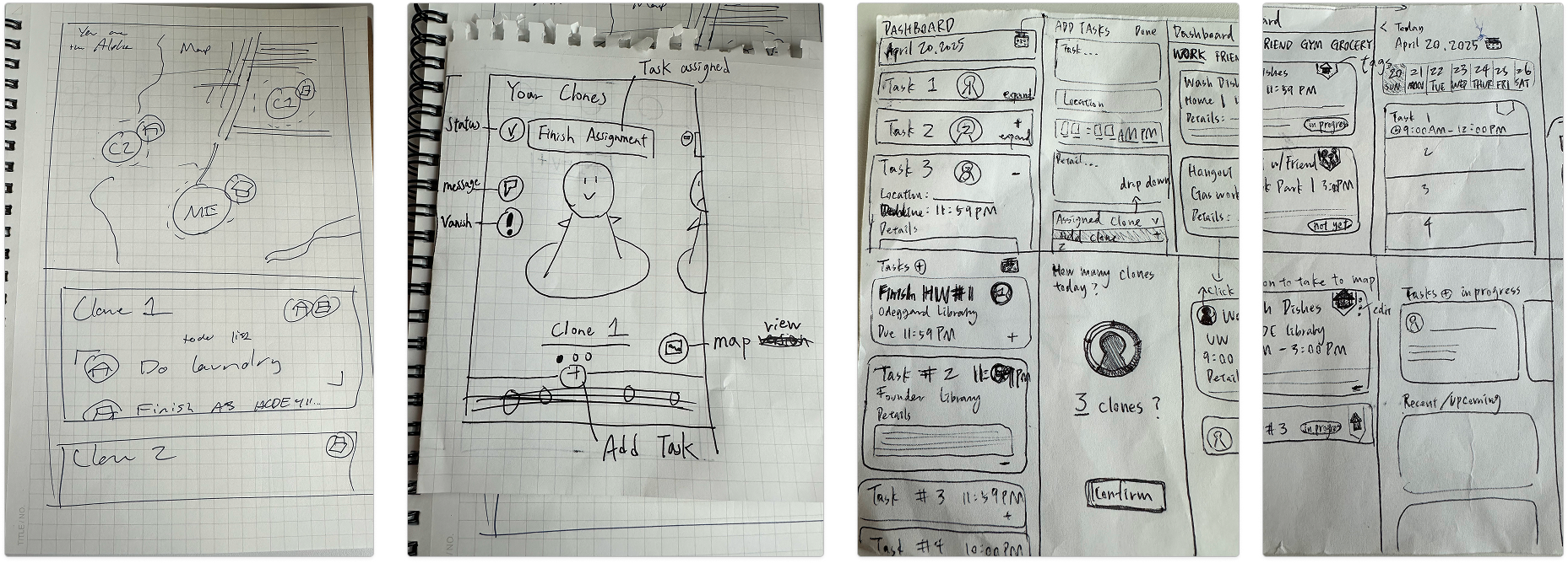 MultiMe wireframing explorations