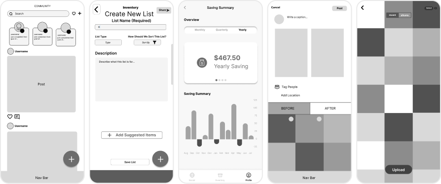 Nomo low-fidelity mockups