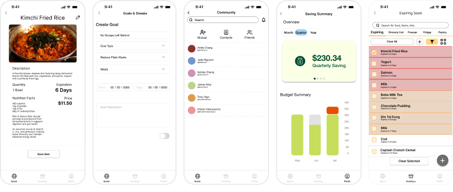 Nomo mid-fidelity mockups